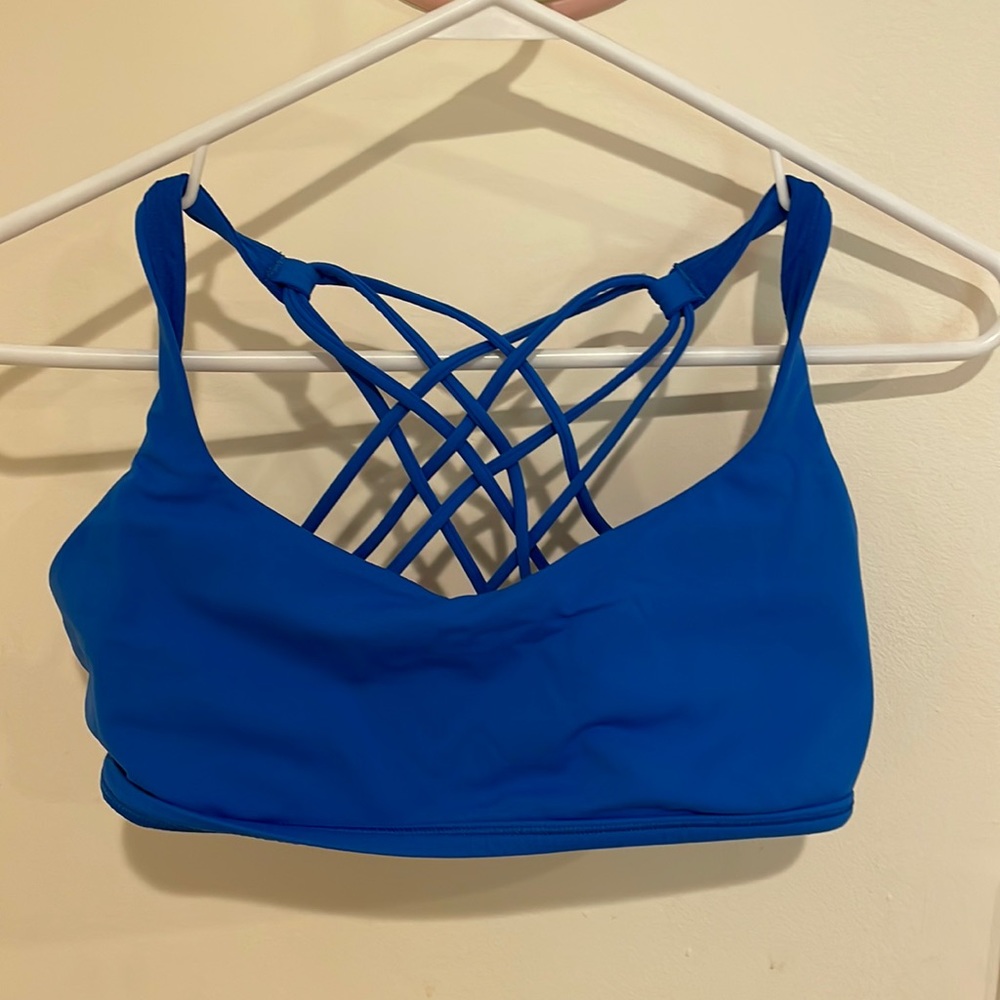 Blue strappy back lululemon sports bra